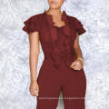 2019 New Designs Patchwork Mesh Ruffles with Bow See Through Lace Jumpsuits Women